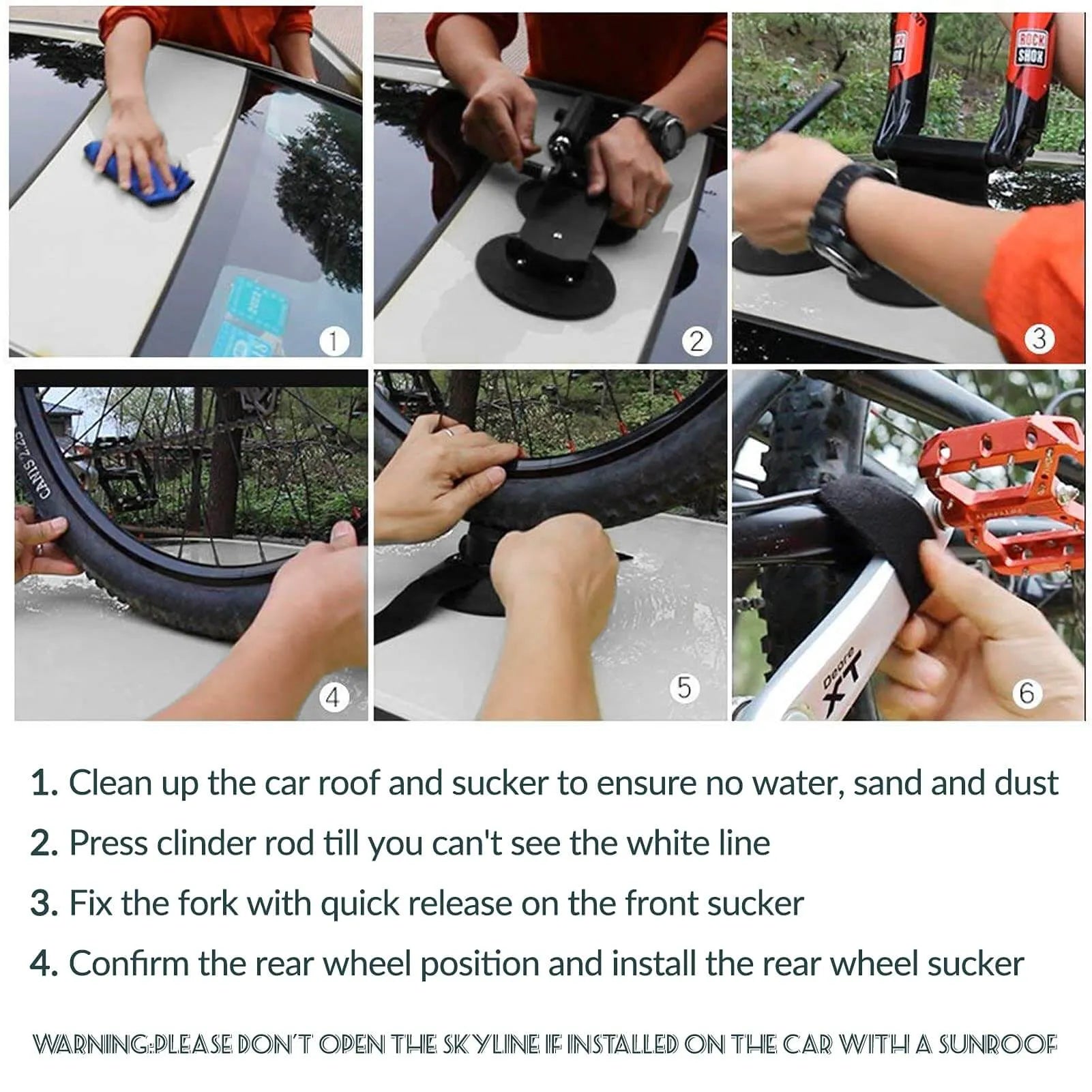 ROCKBROS suction cup bike rack mounted on car roof, quick-install heavy duty carrier for 1 to 3 bikes.
#color_black