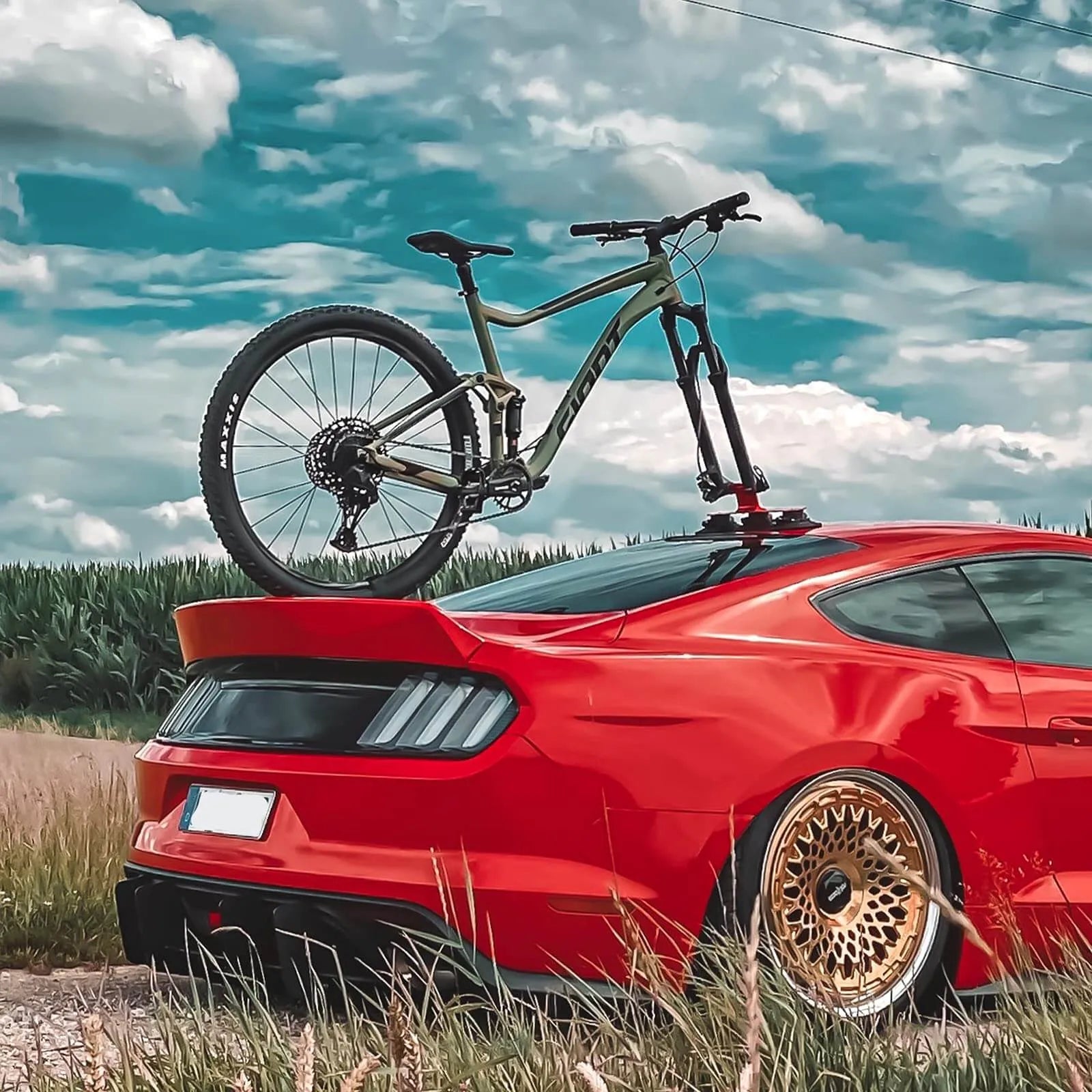 ROCKBROS suction cup bike rack mounted on car roof, quick-install heavy duty carrier for 1 to 3 bikes.
#color_black
