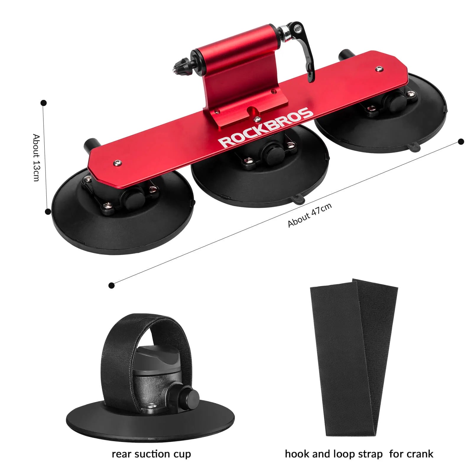ROCKBROS suction cup bike rack mounted on car roof, quick-install heavy duty carrier for 1 to 3 bikes.
#color_red