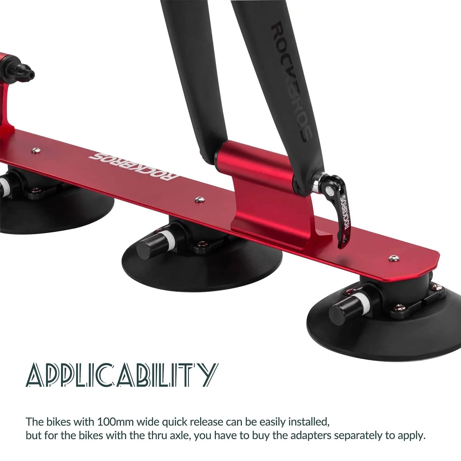 ROCKBROS suction cup bike rack mounted on car roof, quick-install heavy duty carrier for 1 to 3 bikes.
#color_red