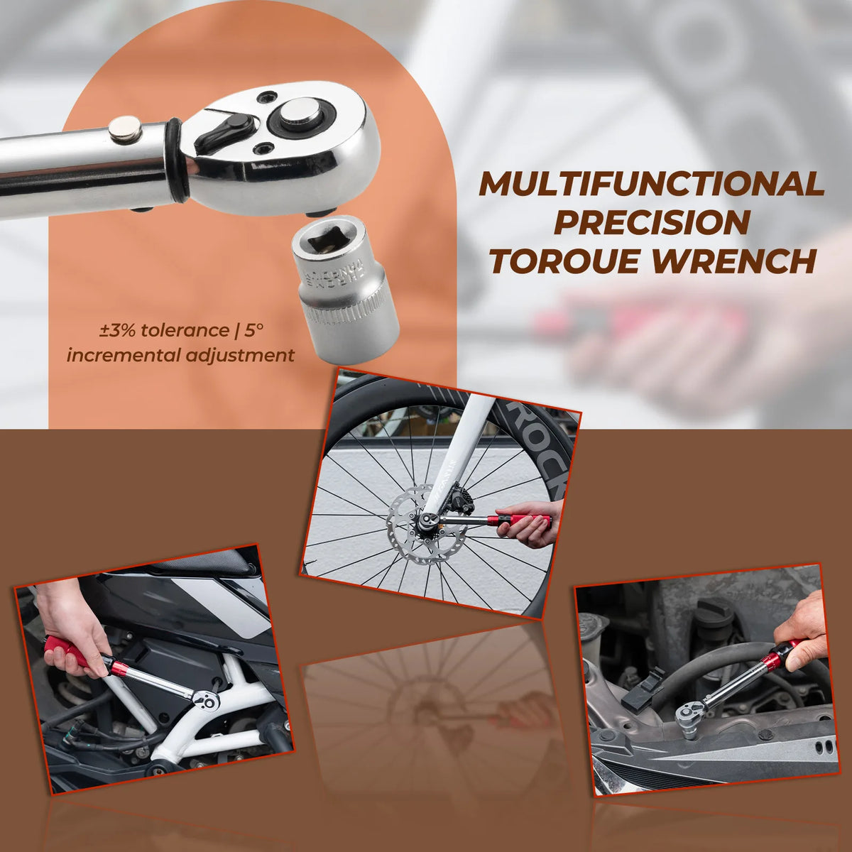 ROCKBROS adjustable 2-24Nm torque wrench set for bicycle maintenance
