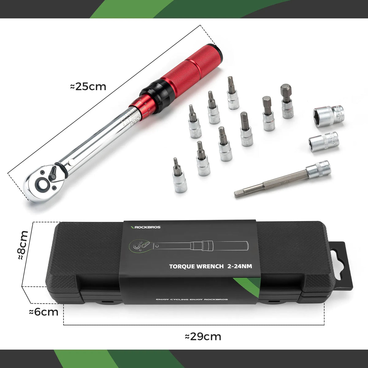 ROCKBROS adjustable 2-24Nm torque wrench set for bicycle maintenance