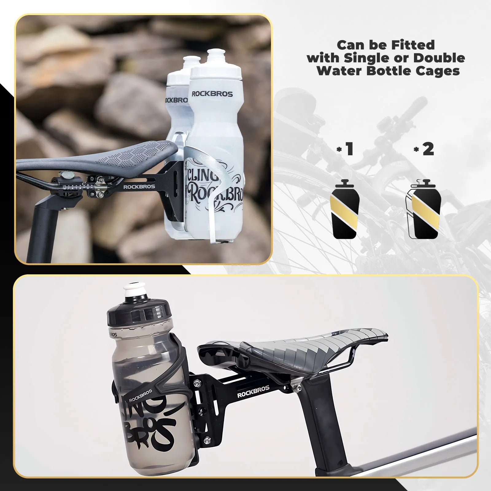 ROCKBROS triathlon rear hydration system dual water bottle mount for bike saddle