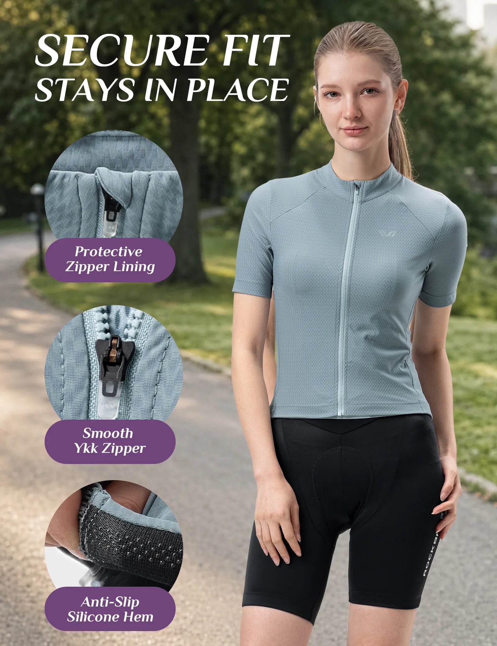 ROCKBROS TVI women's 2-in-1 layered short sleeve cycling jersey in front view
#color_Sky Blue