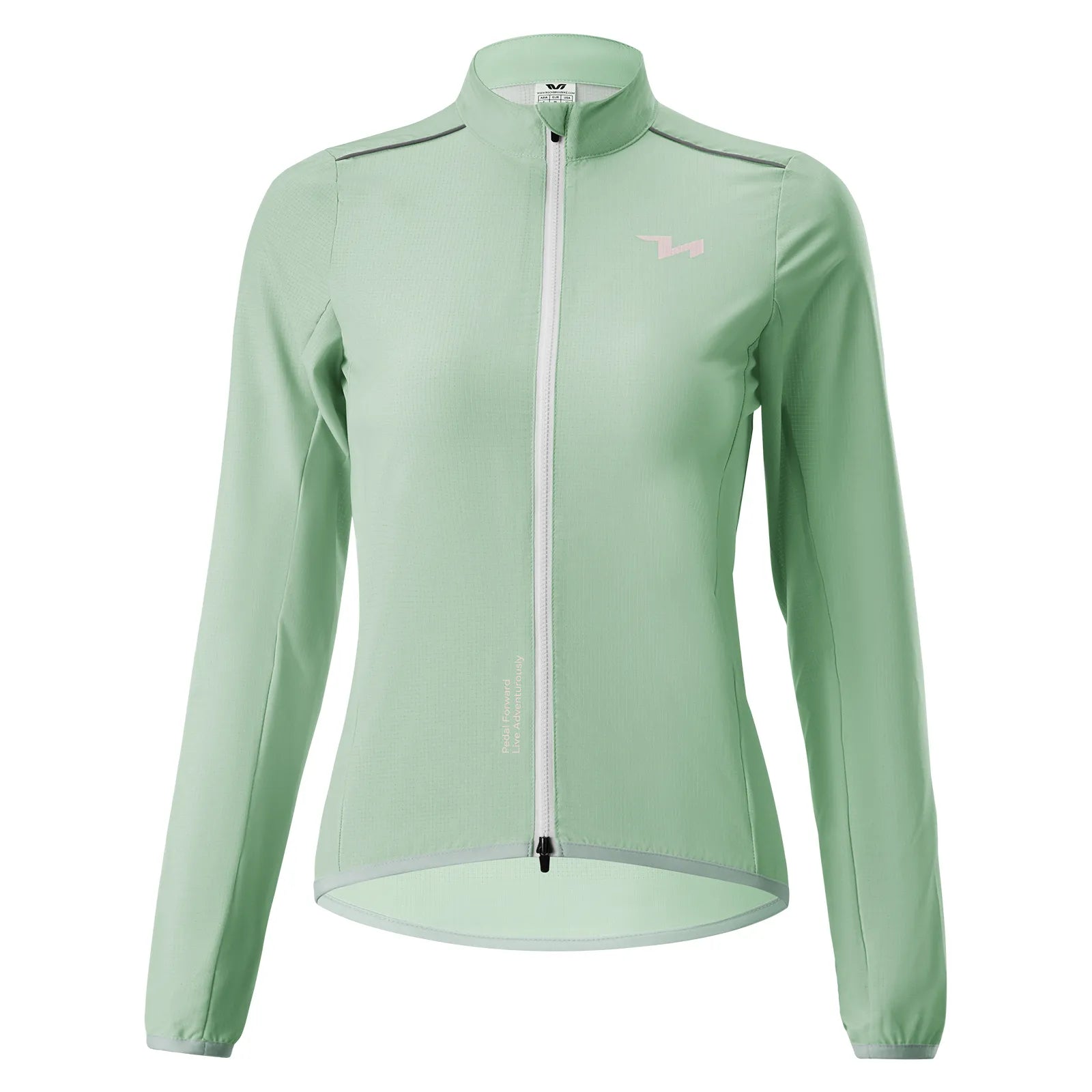 Rockbros TVI women's windproof cycling jacket Future Series in black, front view on model.
#color_light green