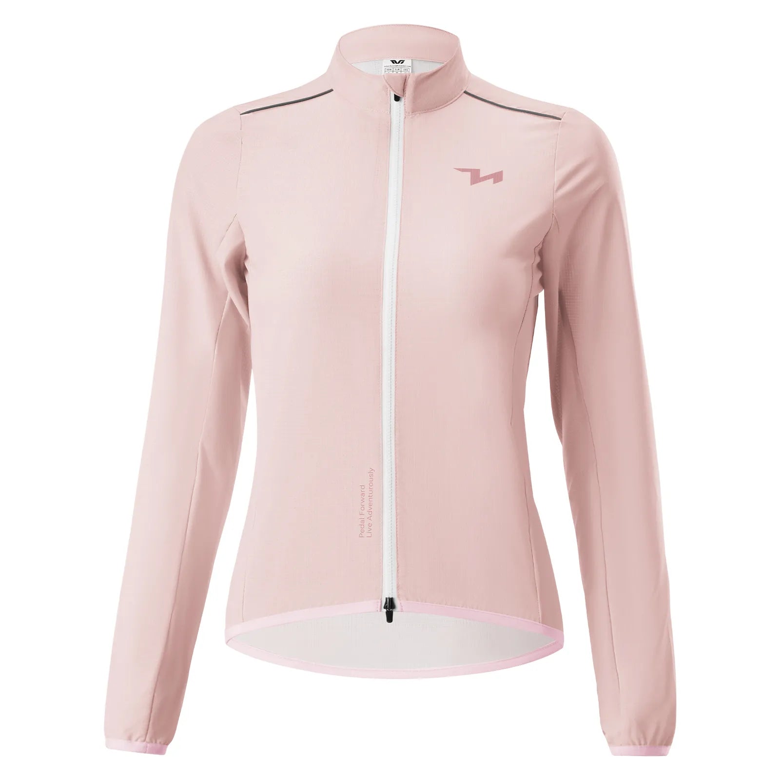Rockbros TVI women's windproof cycling jacket Future Series in black, front view on model.
#color_pink