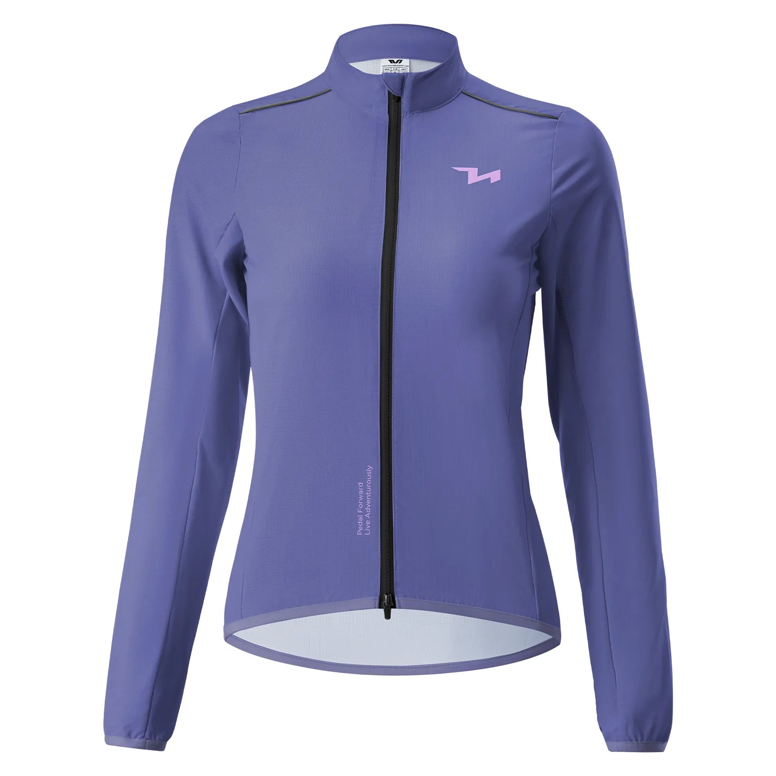 Rockbros TVI women's windproof cycling jacket Future Series in black, front view on model.
#color_purple