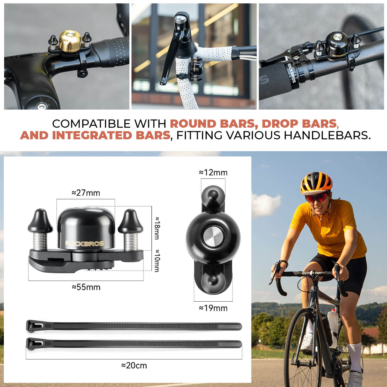 rockbros twin bike bell city commuter safety
#color_yellow