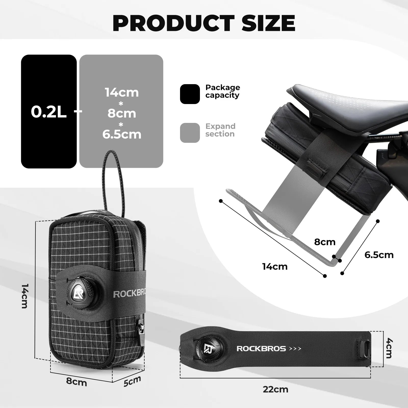 ROCKBROS Twist-Lock Cycling Saddle Bag with Integrated Bottle Cage Mount #options_Grid Black
