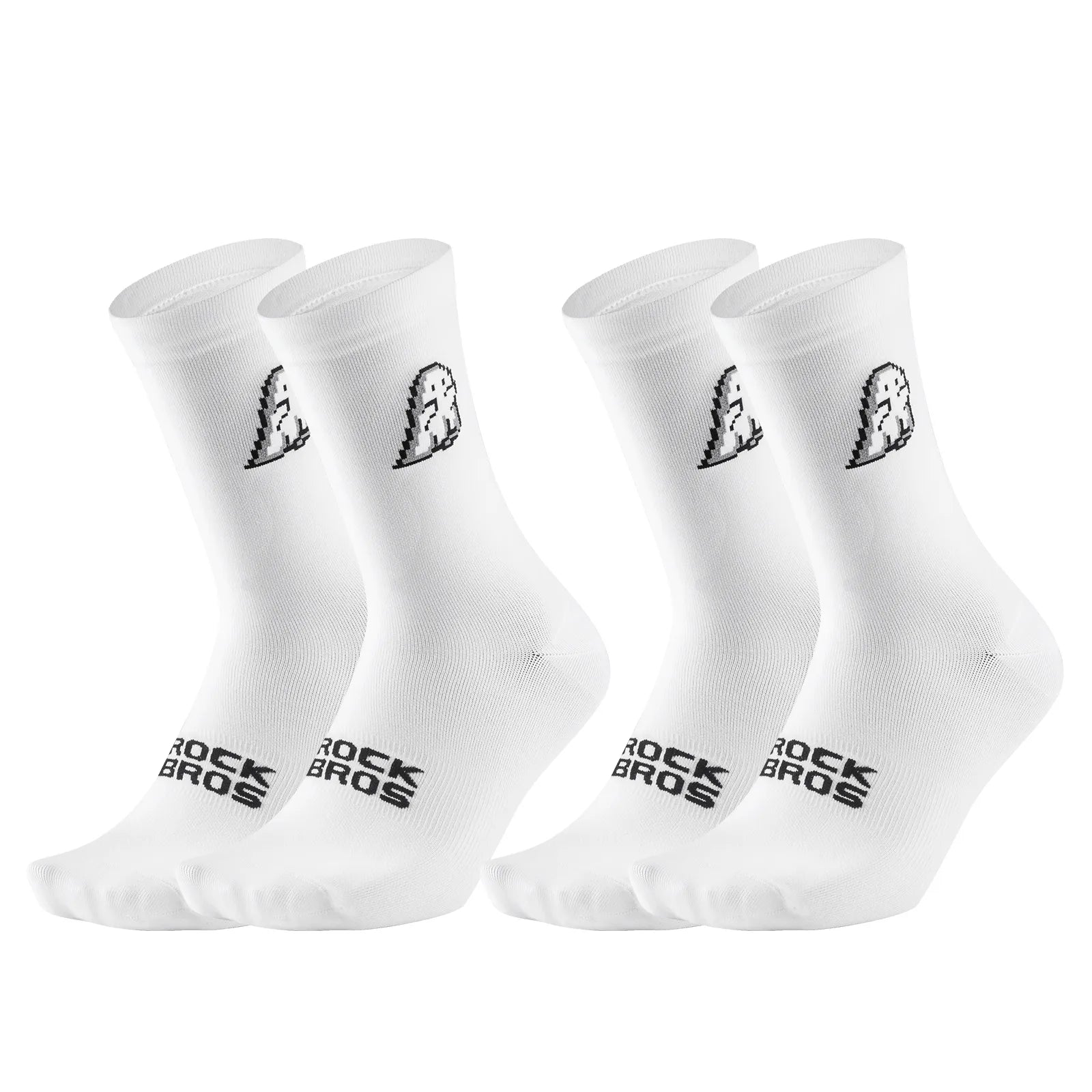 Side view of ROCKBROS black and white ghost print breathable mesh cycling socks on feet.
#color_white