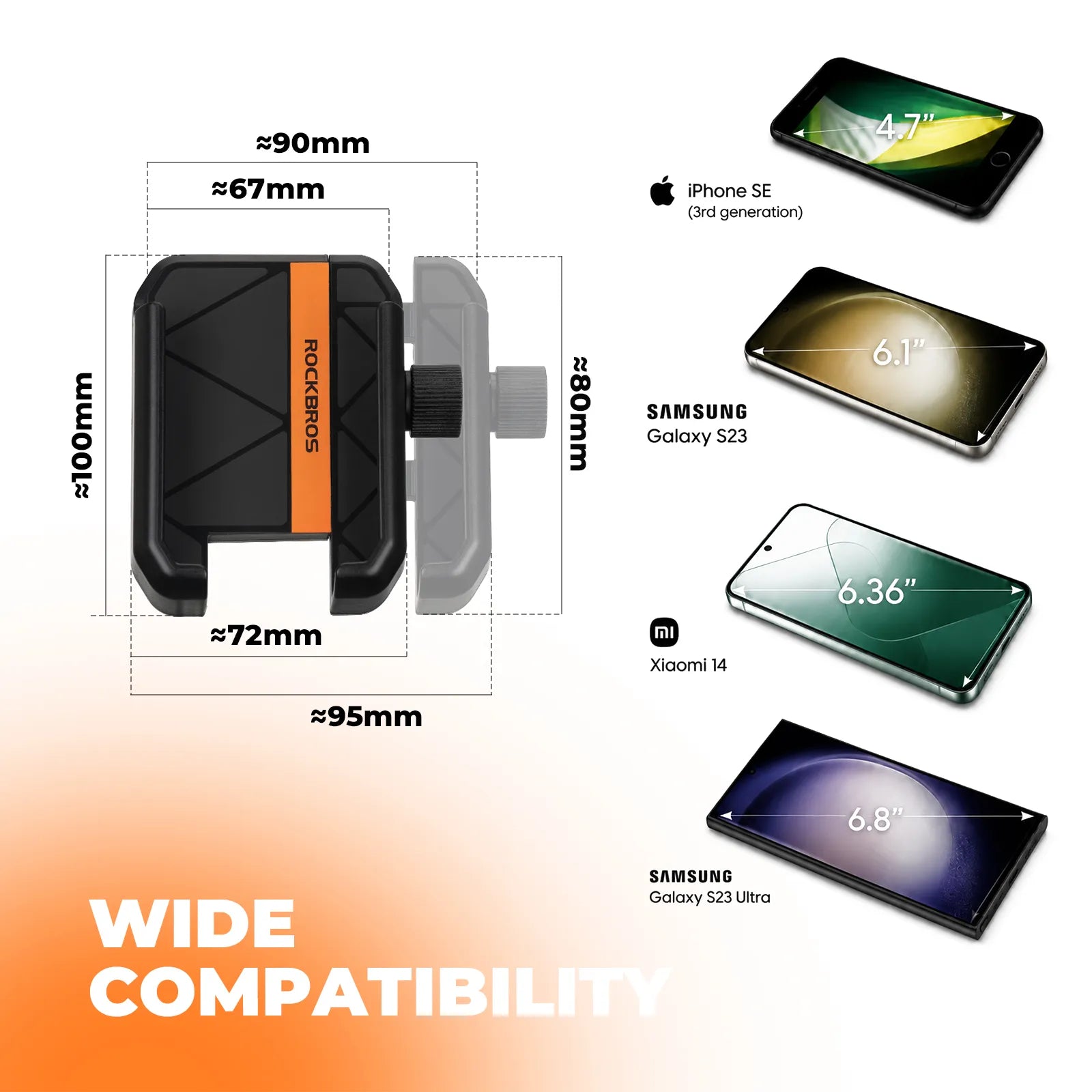 Rockbros universal bike phone holder with secure half-wrap design for 4.7 to 7.2 inch smartphones
#color_white