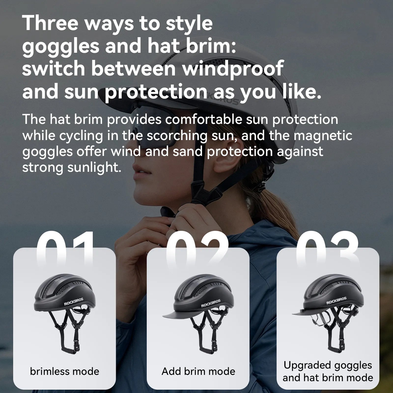 ROCKBROS urban cycling helmet with brim protection 54–60cm for commuter riding.
#color_black