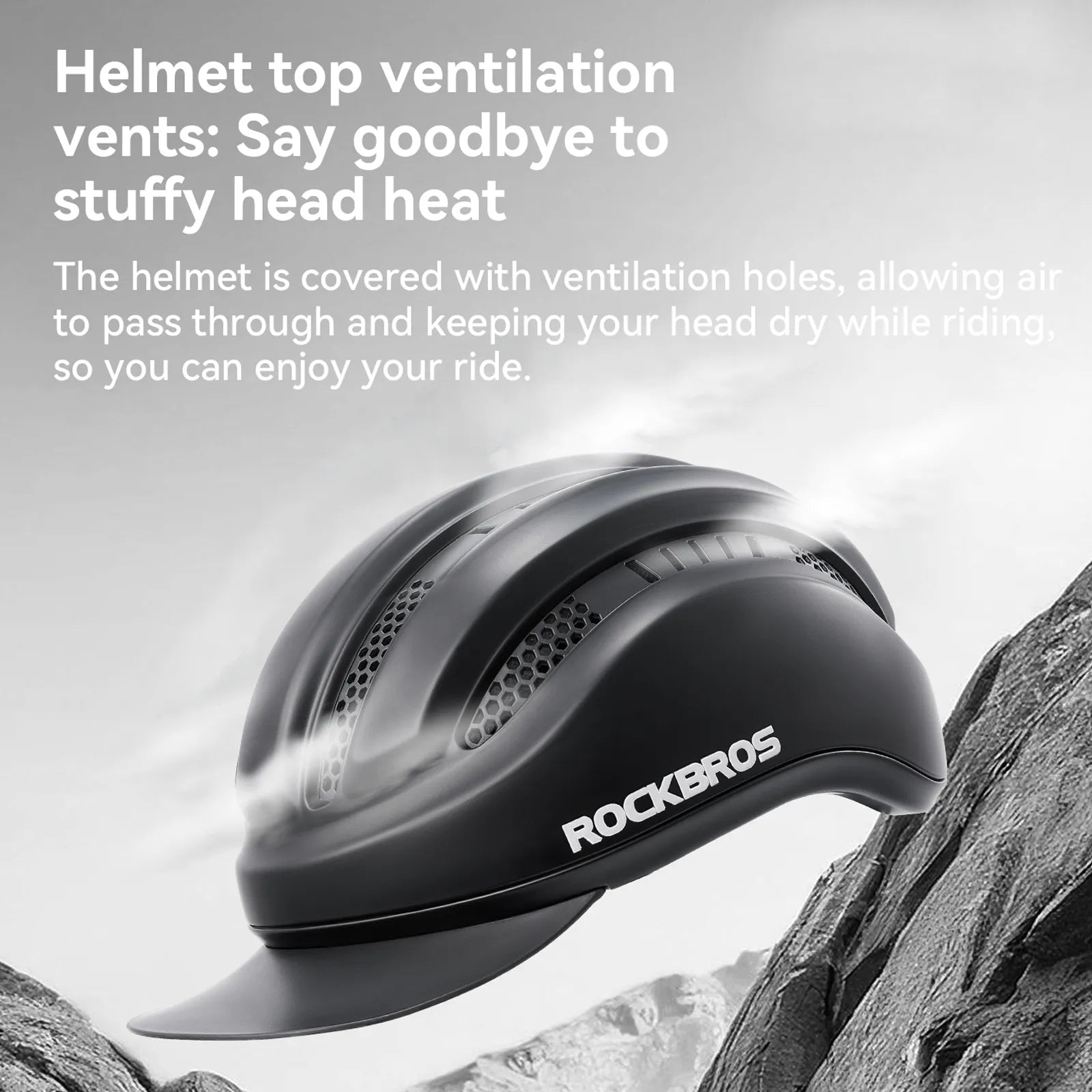 ROCKBROS urban cycling helmet with brim protection 54–60cm for commuter riding.
#color_black