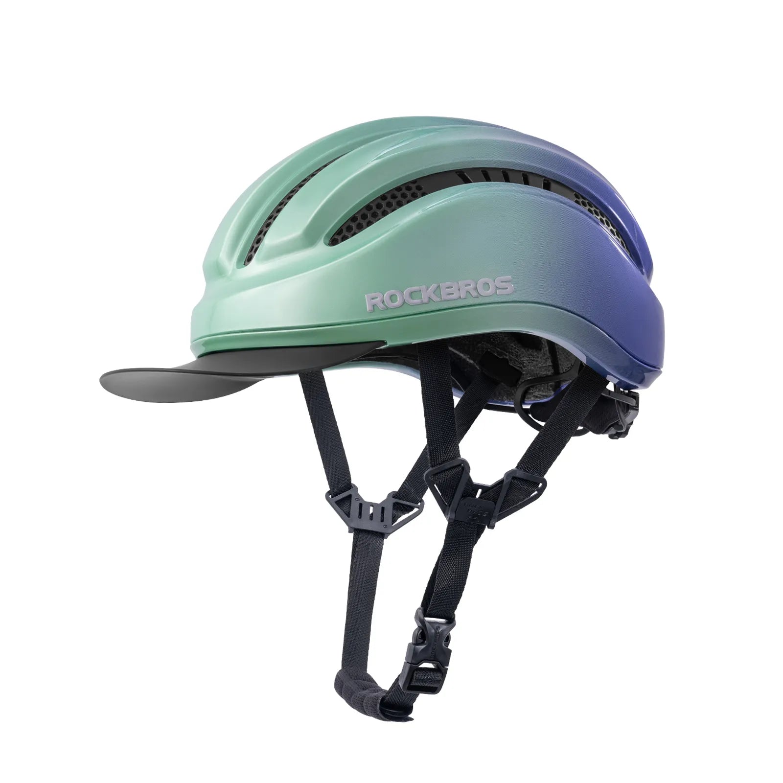 ROCKBROS urban cycling helmet with brim protection 54–60cm for commuter riding.
#color_green