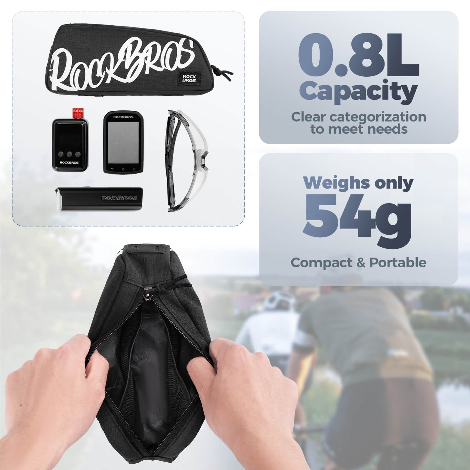 rockbros compact top tube bag flash painting for urban cycling
#color_blue