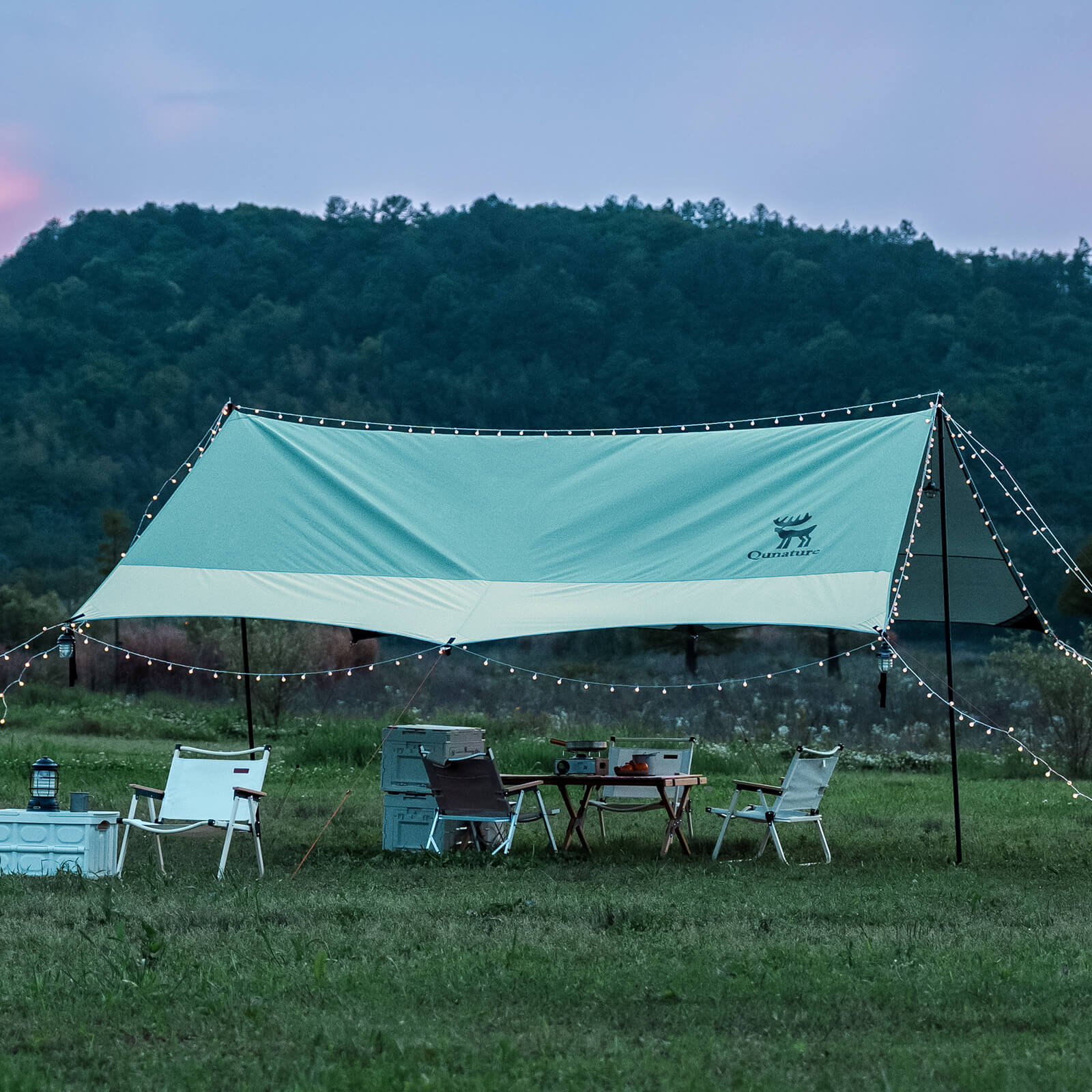 rockbros glowcamp uv-proof outdoor tarp shelter for camping.
#color_light khaki
