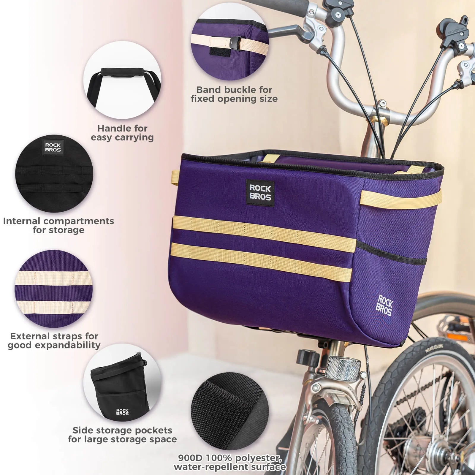 Rockbros W016 UrbanRide Folding Bike Handbag, Black Multi-functional Handbag for Urban Commuting.
#color_purple