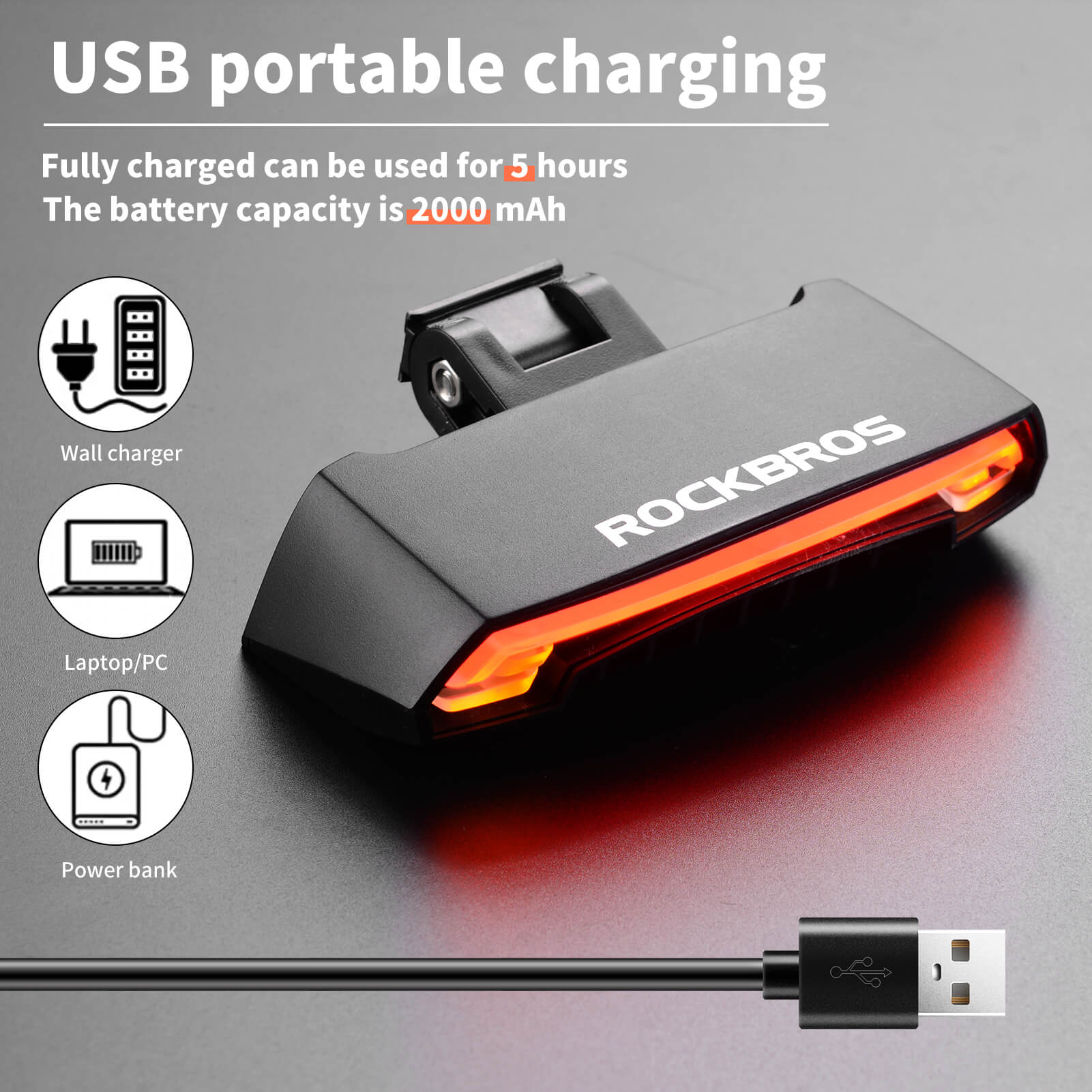 rockbros waterproof bike rear light for road and commuter cycling.