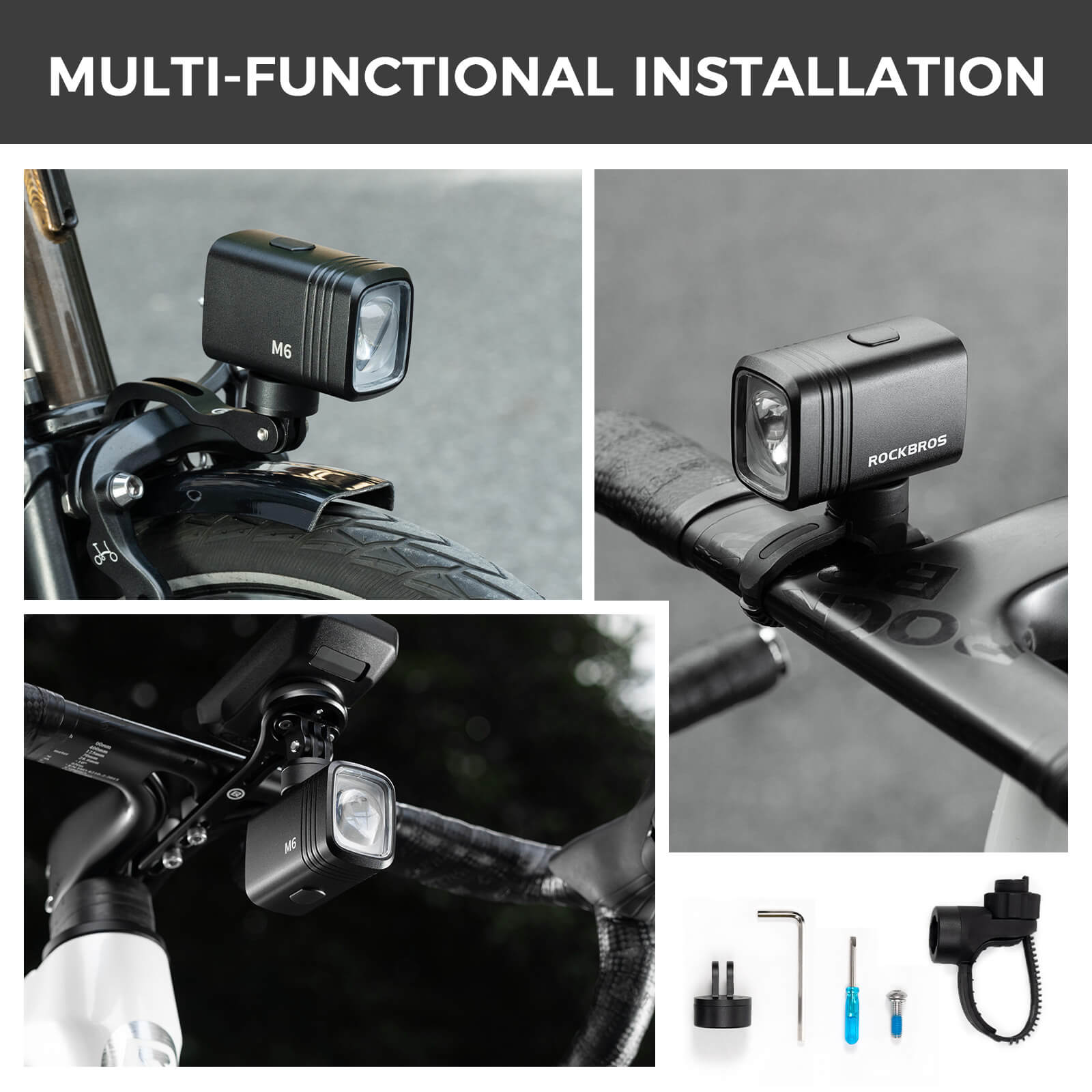 rockbros hanging front bicycle light M6 with high-capacity battery.
#color_black