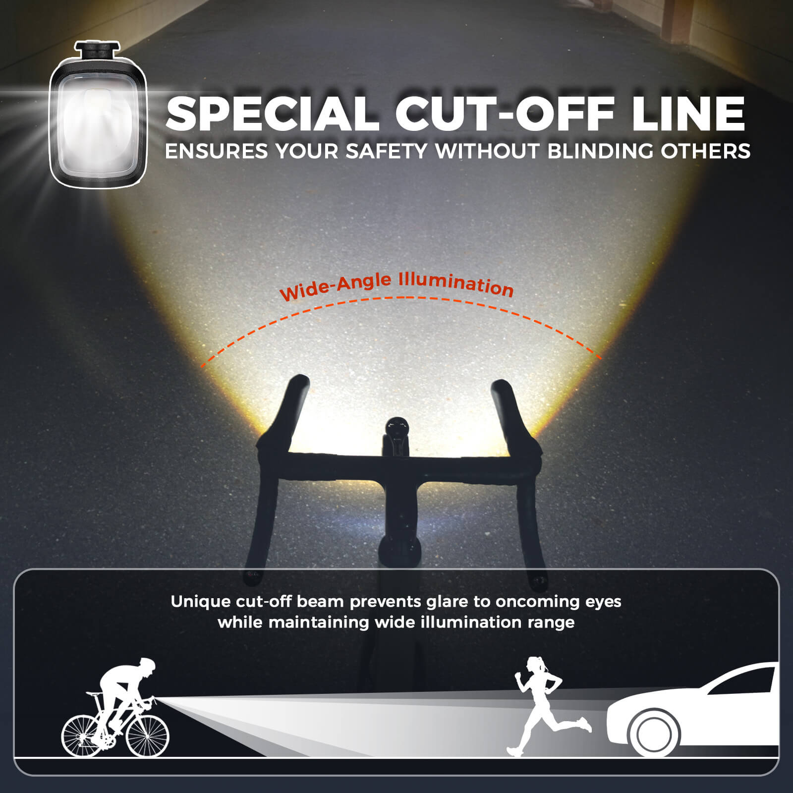 rockbros hanging front bicycle light M6 with high-capacity battery.
#color_white
