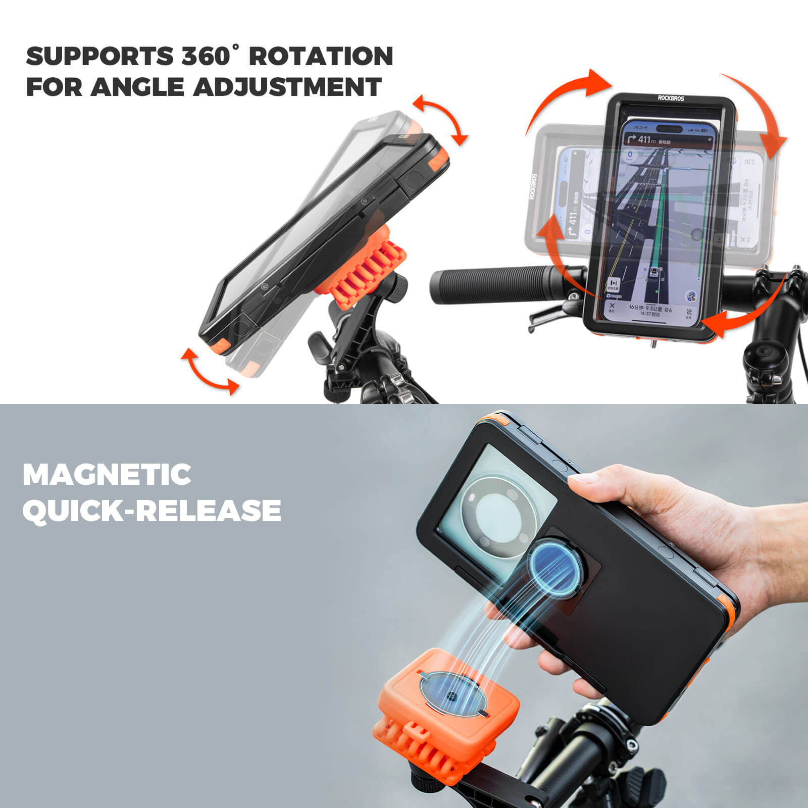 rockbros waterproof magnetic bike phone mount for cycling.
#options_mirror