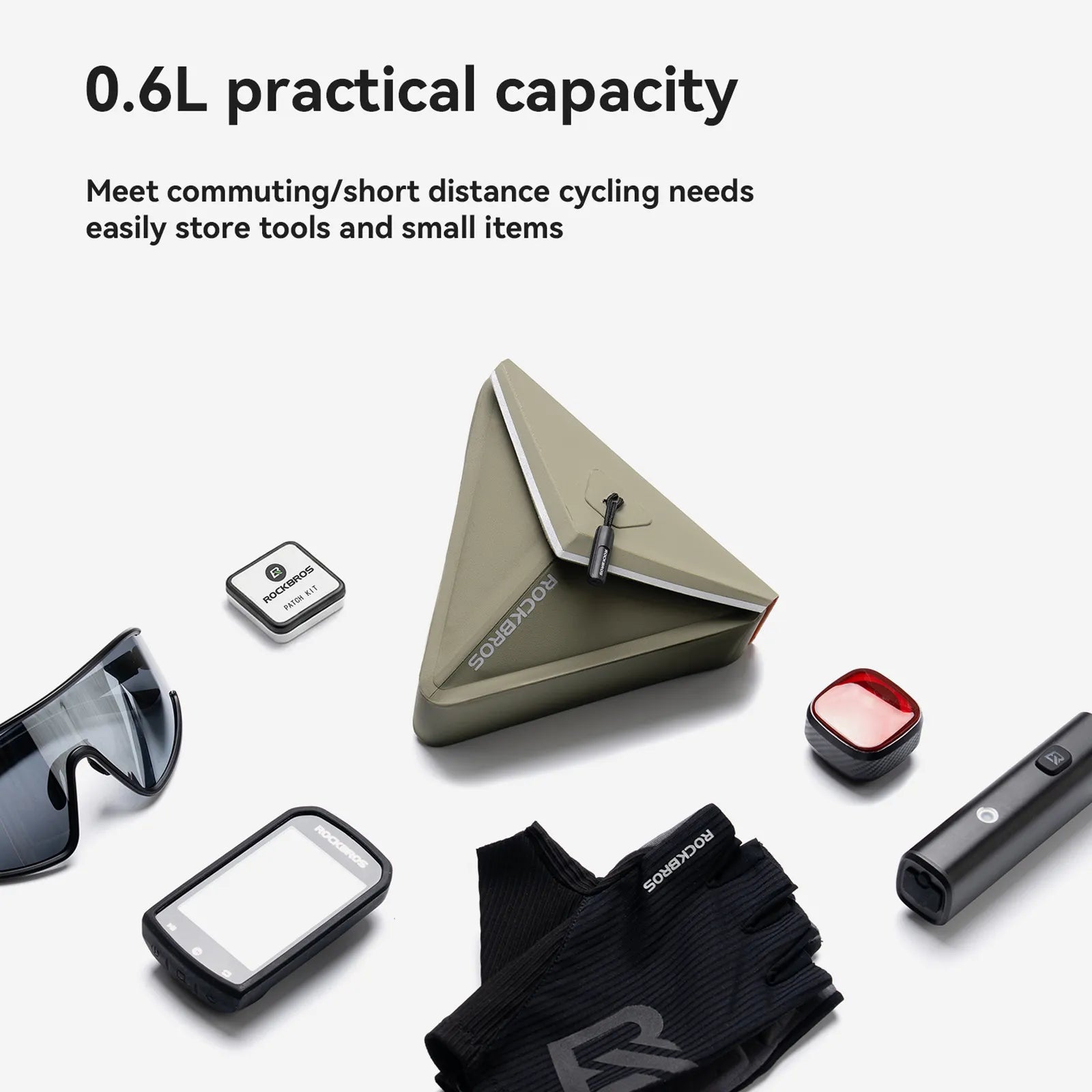 ROCKBROS Waterproof Triangle Bike Saddle Bag 0.6L with Magnetic Quick Release.
#color_sage grey