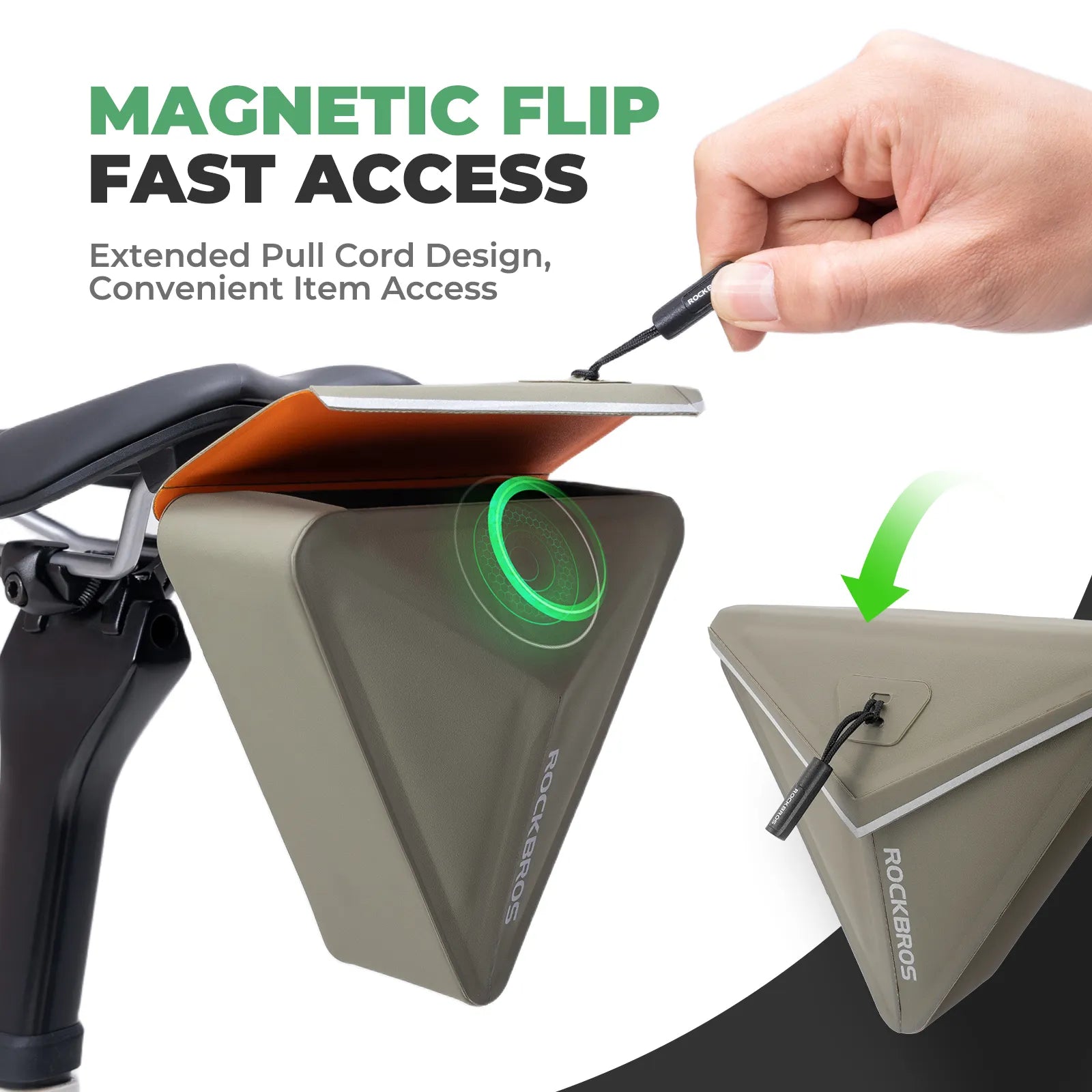 ROCKBROS Waterproof Triangle Bike Saddle Bag 0.6L with Magnetic Quick Release.
#color_black