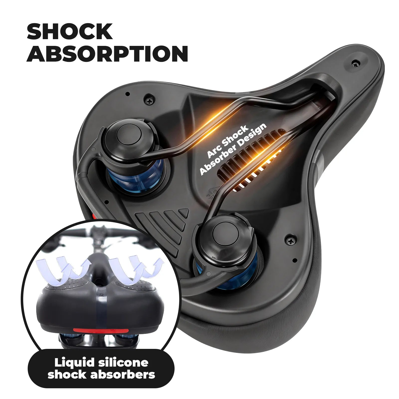 Rockbros shock absorbing bicycle seat with dual spring suspension stabilizer.
#color_black