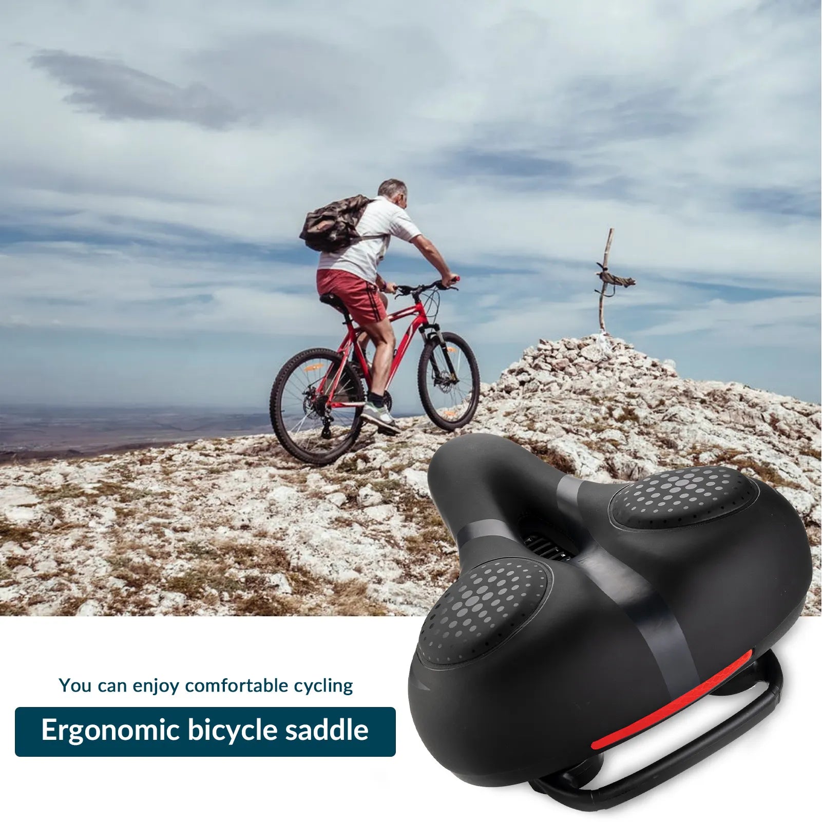 Rockbros shock absorbing bicycle seat with dual spring suspension stabilizer.
#color_black