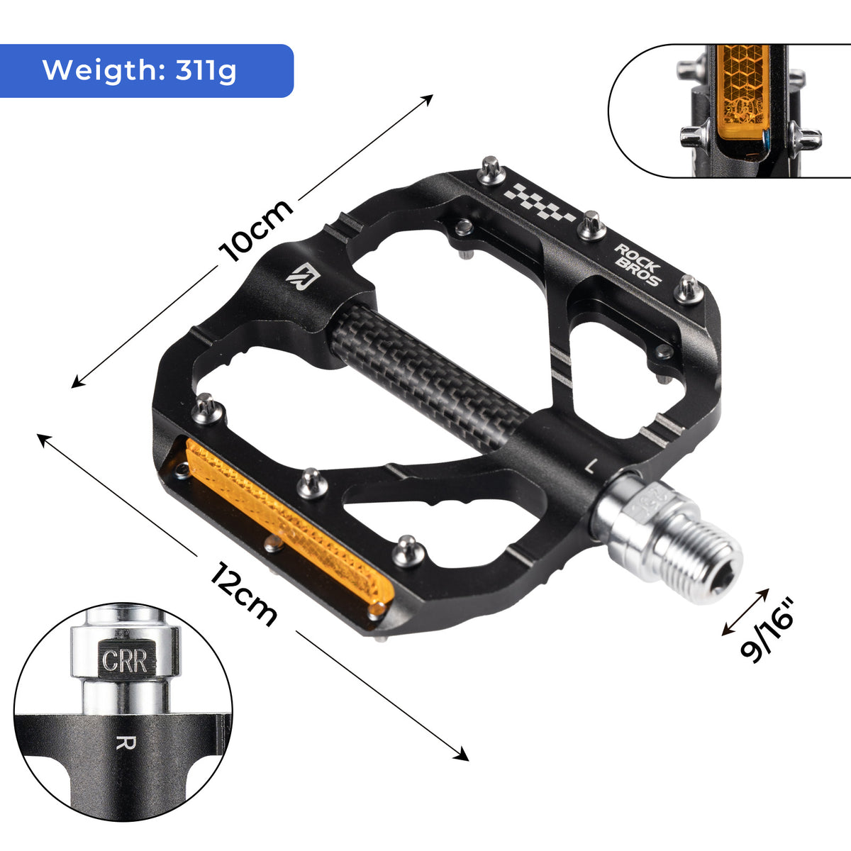 ROCKBROS wide platform aluminium bike pedals with sealed bearings and reflectors