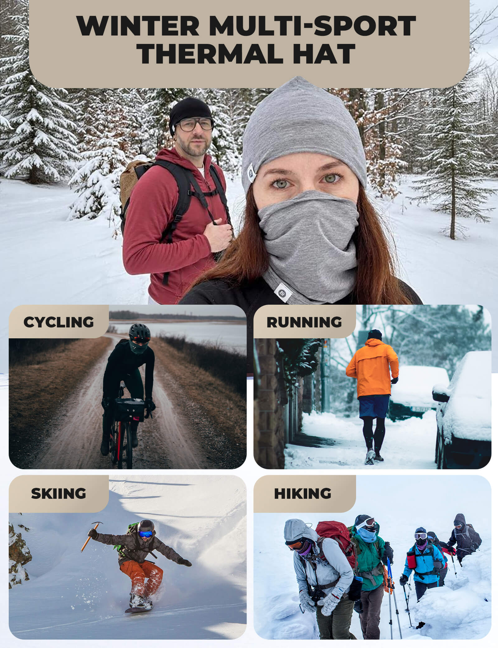 Rockbros Windproof Merino Wool Cycling Cap for Winter Riding.
#color_army green