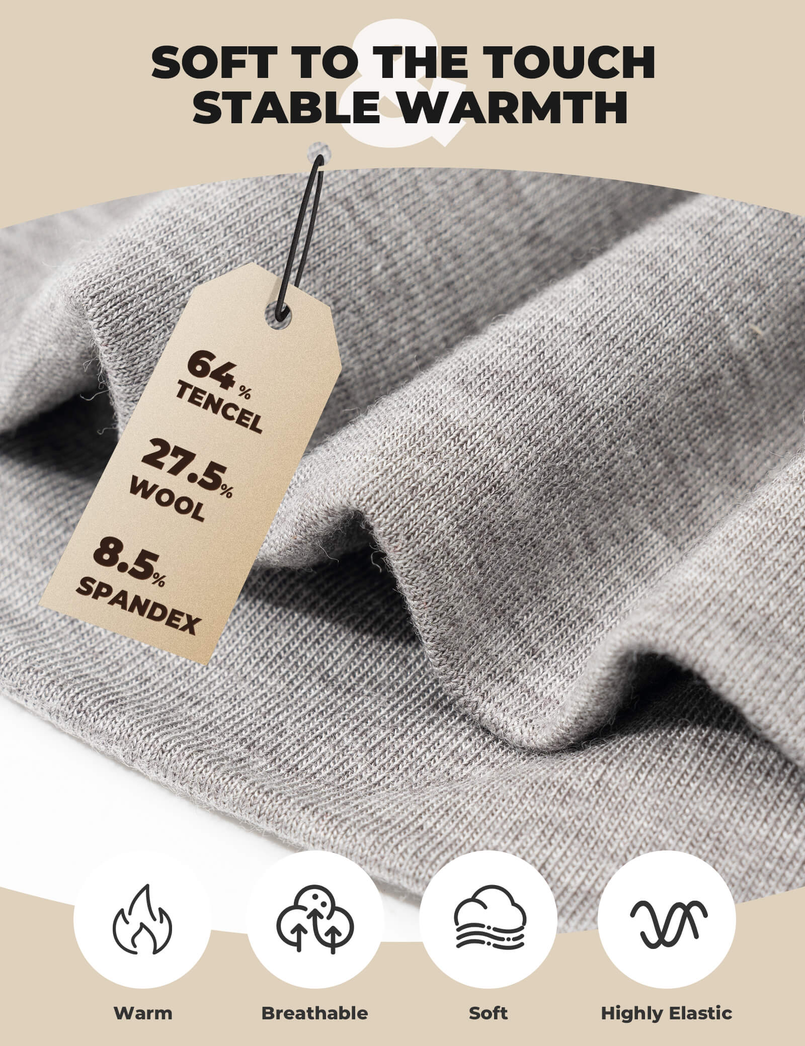 Rockbros Windproof Merino Wool Cycling Cap for Winter Riding.
#color_grey