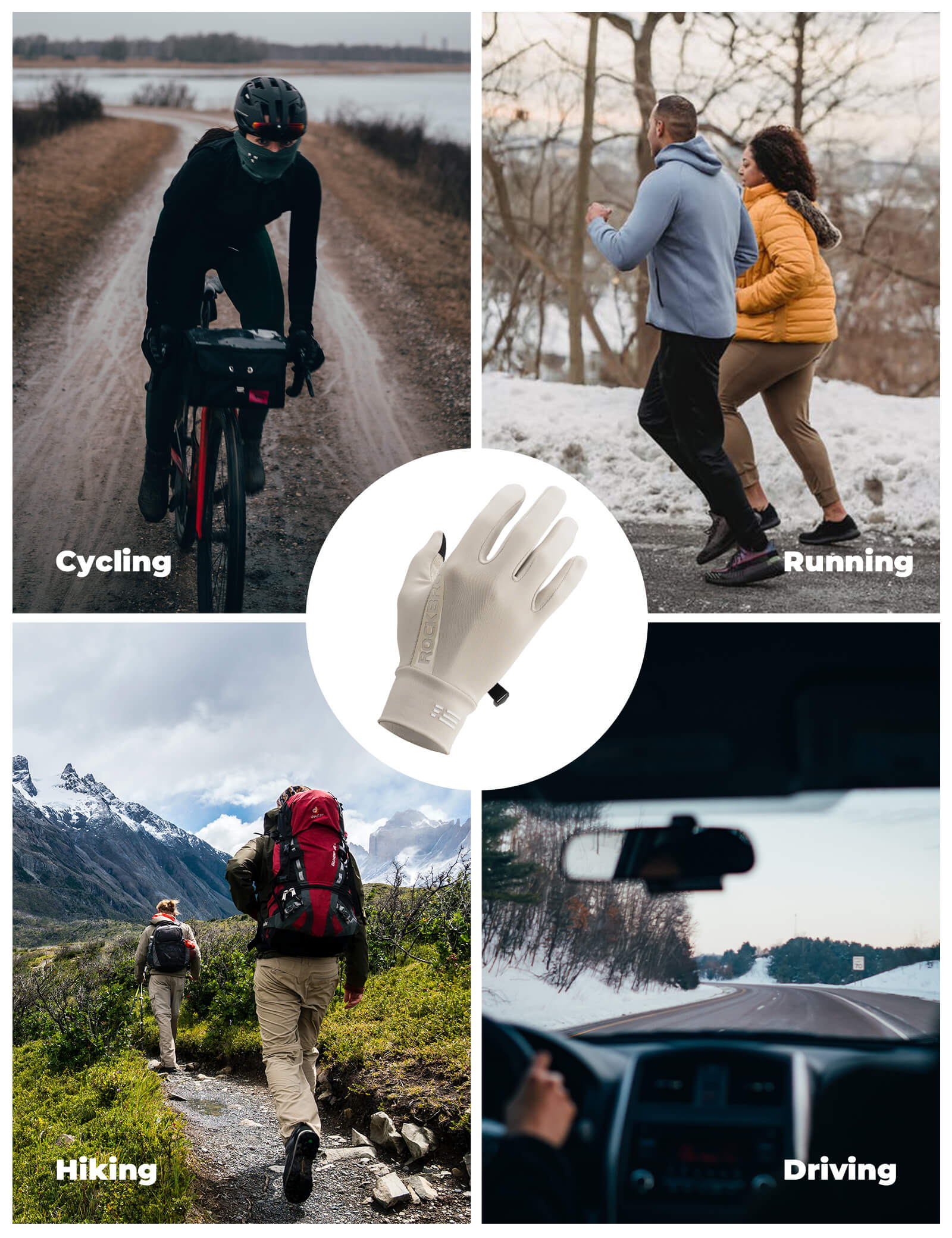 ROCKBROS Winter Cycling Gloves with Graphene Thermal Lining - Windproof Full Finger Design.
#color_beige