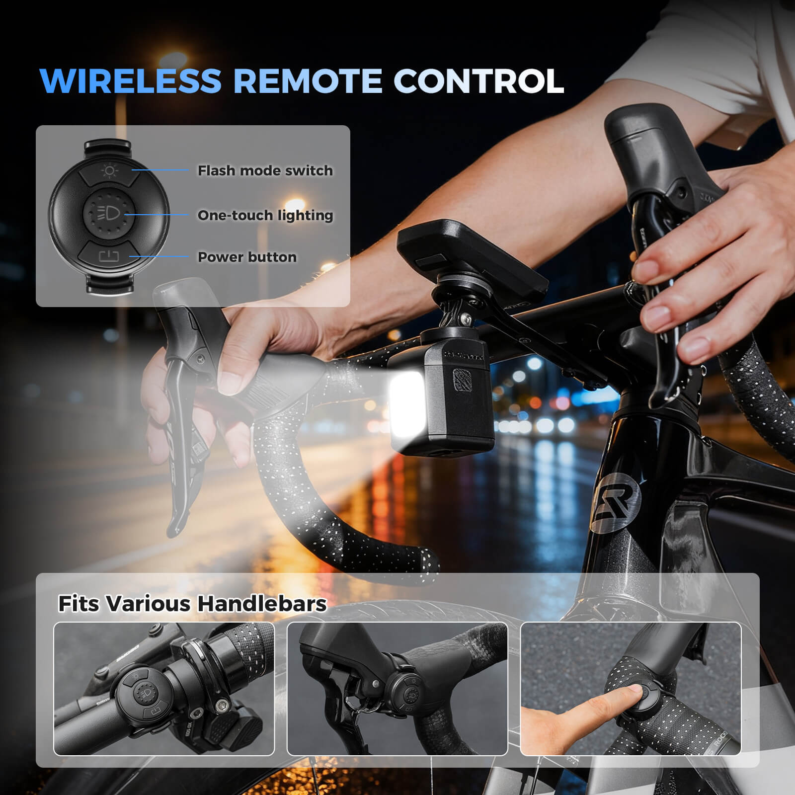 rockbros wireless remote bike headlight for night riding.
#color_white