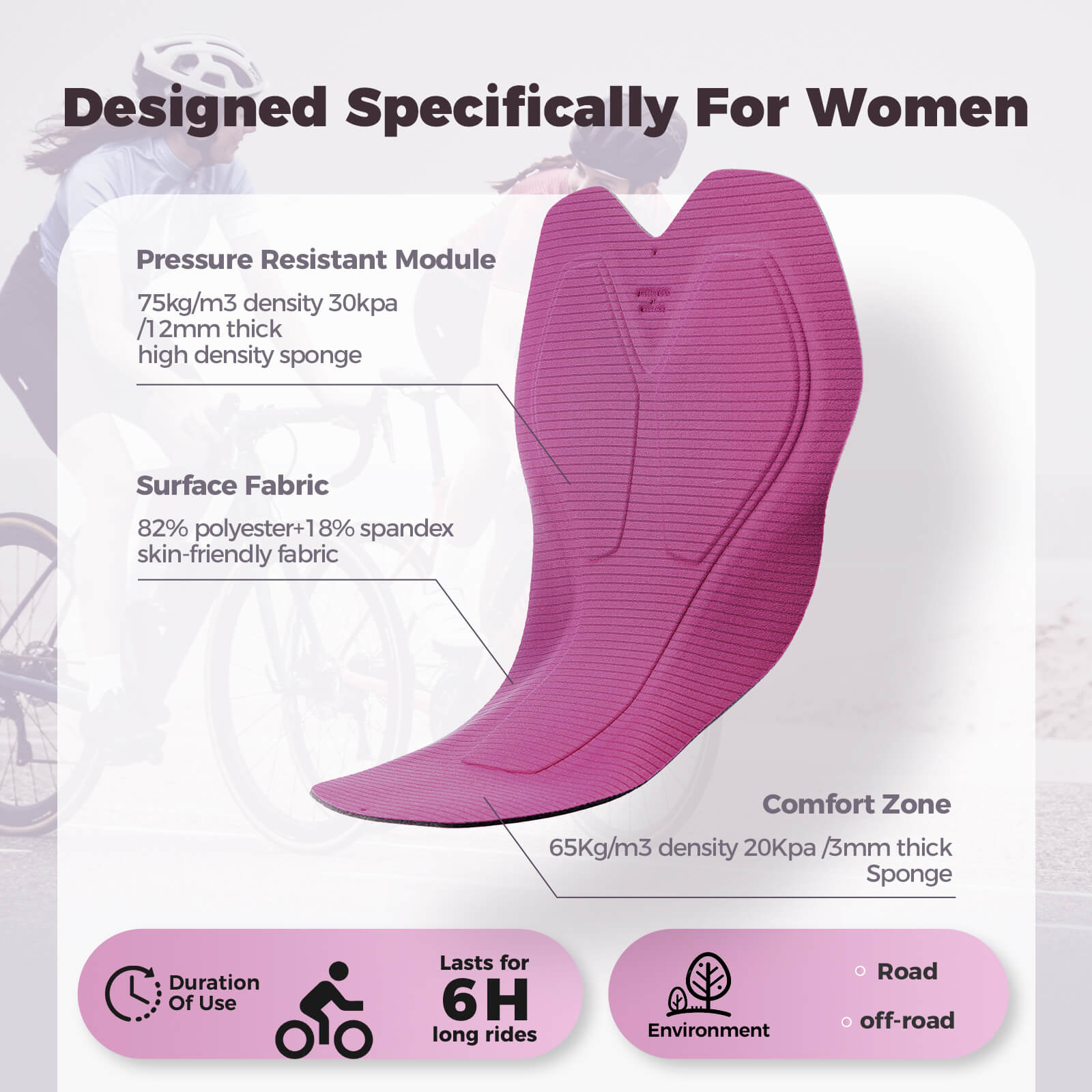 rockbros women’s cushion liner bike skirt for cycling comfort.
#color_white