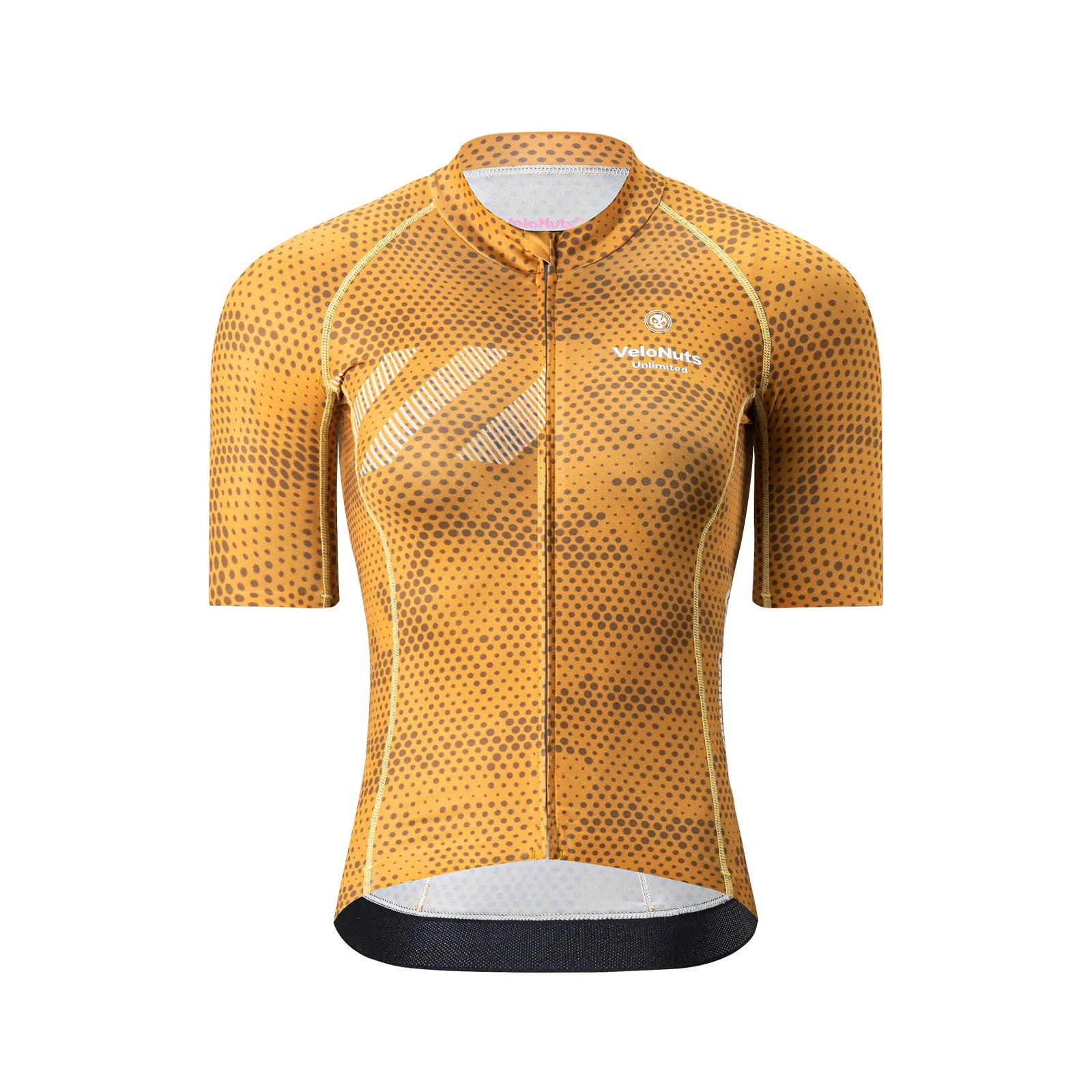 Rockbros Women's Short Sleeve Cycling Jersey in Iguana green pattern - Front view.
#color_gold