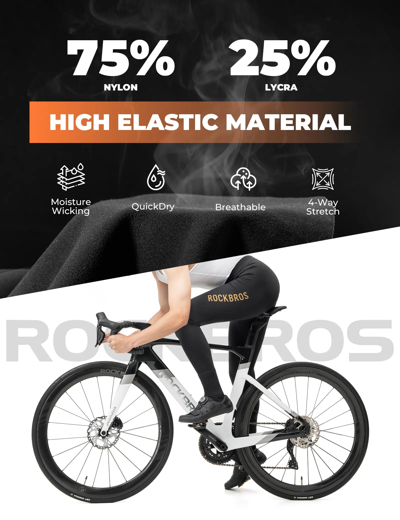 ROCKBROS Wright Pro seamless long cycling tights with a breathable second-skin fit in black.