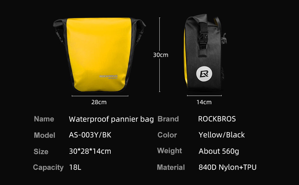 ROCKBROS Bicycle Pannier Bags in Black or Yellow (Pair)