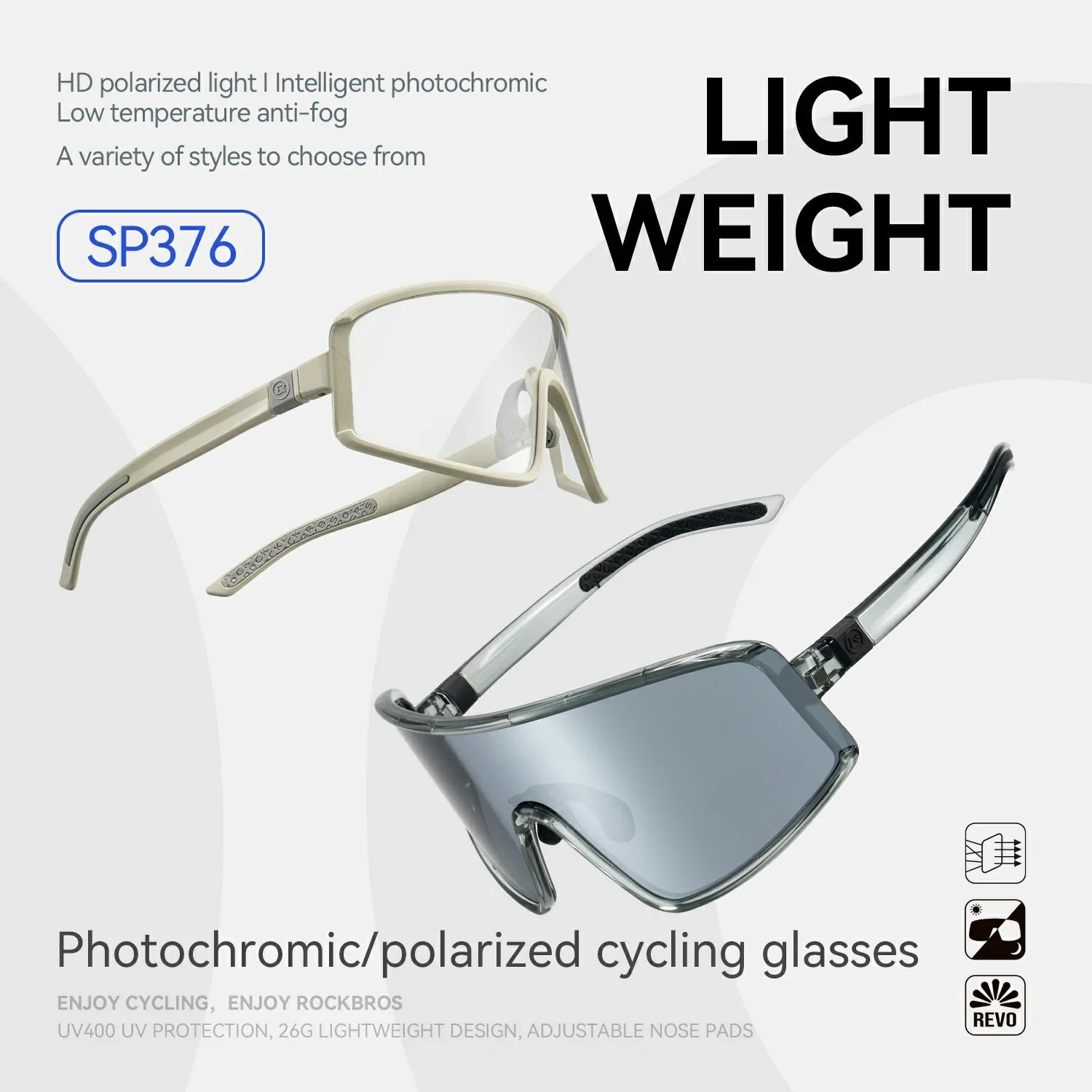 rockbros anti-fog photochromic cycling glasses SP376 for men and women
#color_white