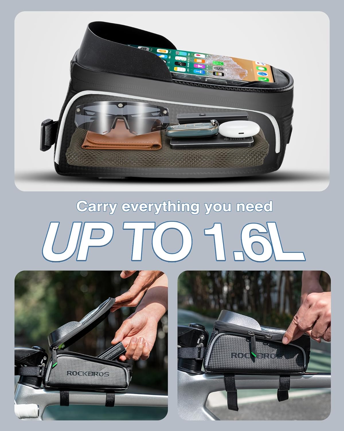 Rockbros-Top Tube Bike Bag With Phone Case Holder