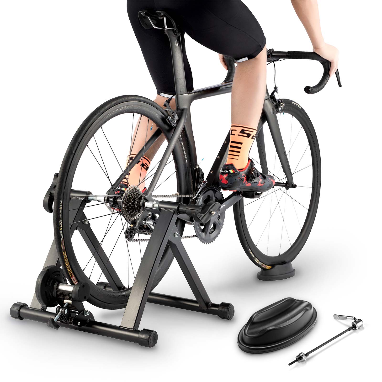 ROCKBROS complete indoor cycling trainer kit with 707314 trainer, Sweat Net B, quick release skewer and front wheel riser.
#option_Trainer+Sweat Net+Trainer Quick Release+Front Wheel Riser