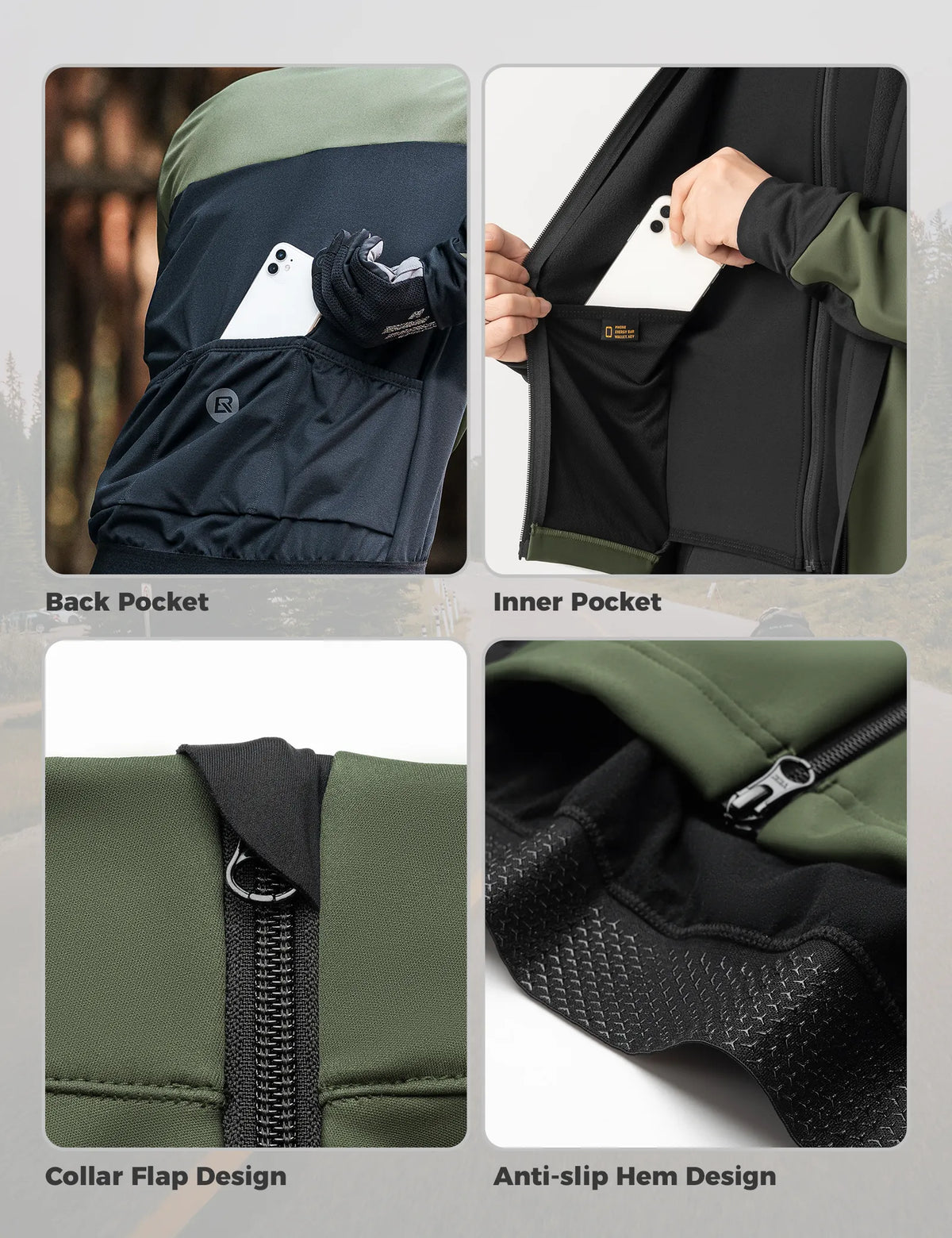 ROCKBROS men's thermal fleece cycling jersey wind-resistant front view