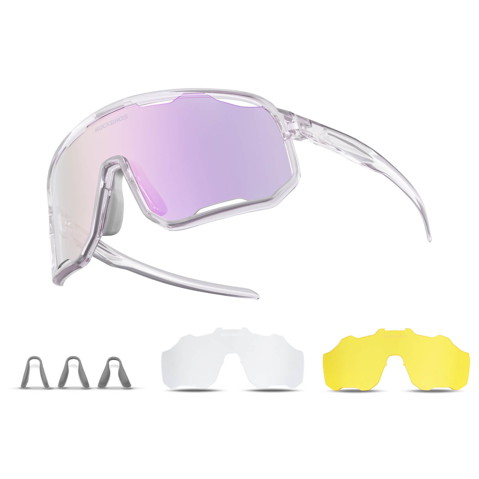 ROCKBROS photochromic sunglasses, UV400 protection, transparent cycling glasses, windproof, TR90 frame, ideal for outdoor sports
 #Color_Lavender