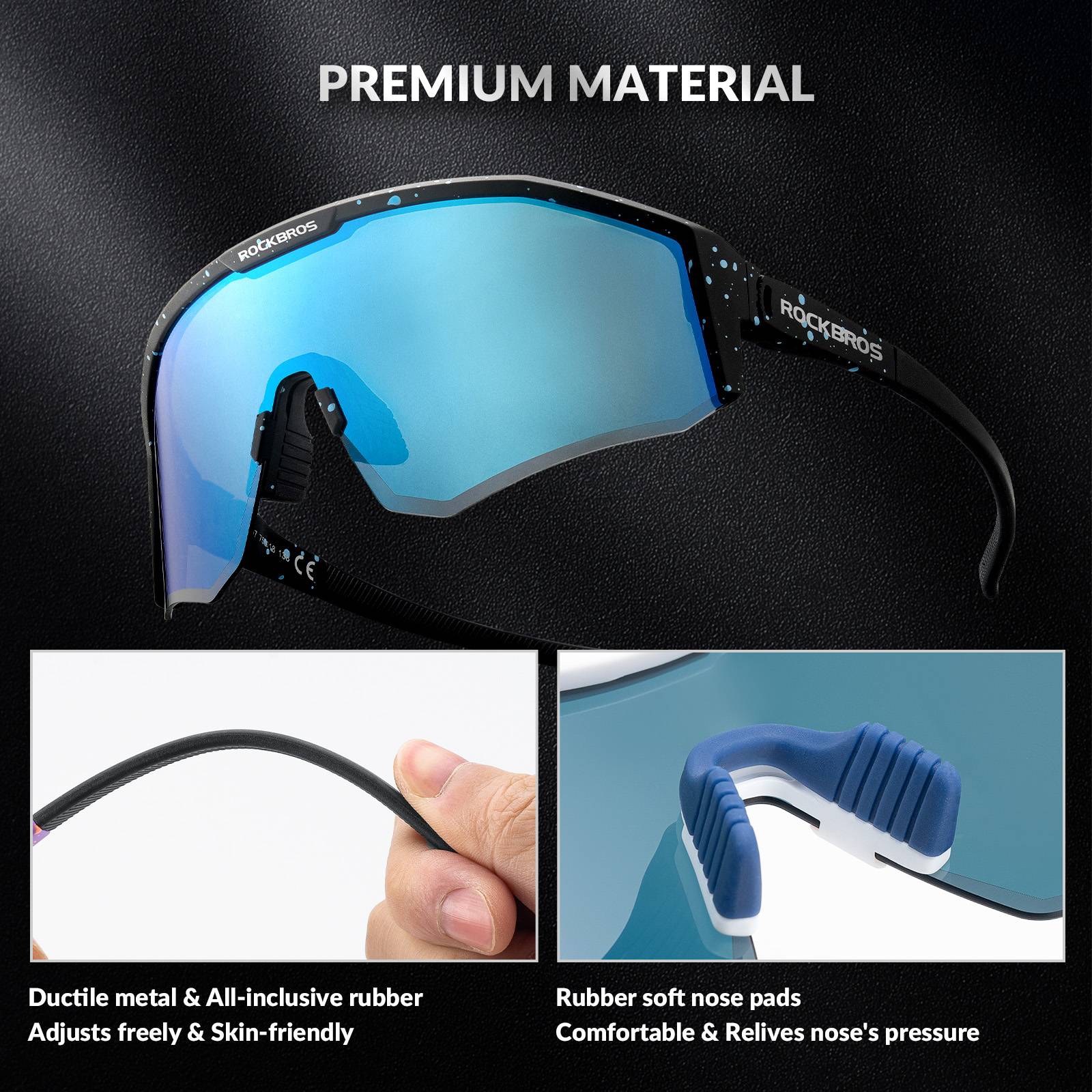 ROCKBROS Polarized Sports Glasses Adjustable Temple TAC Lenses + TR90 #Color_Black Frame