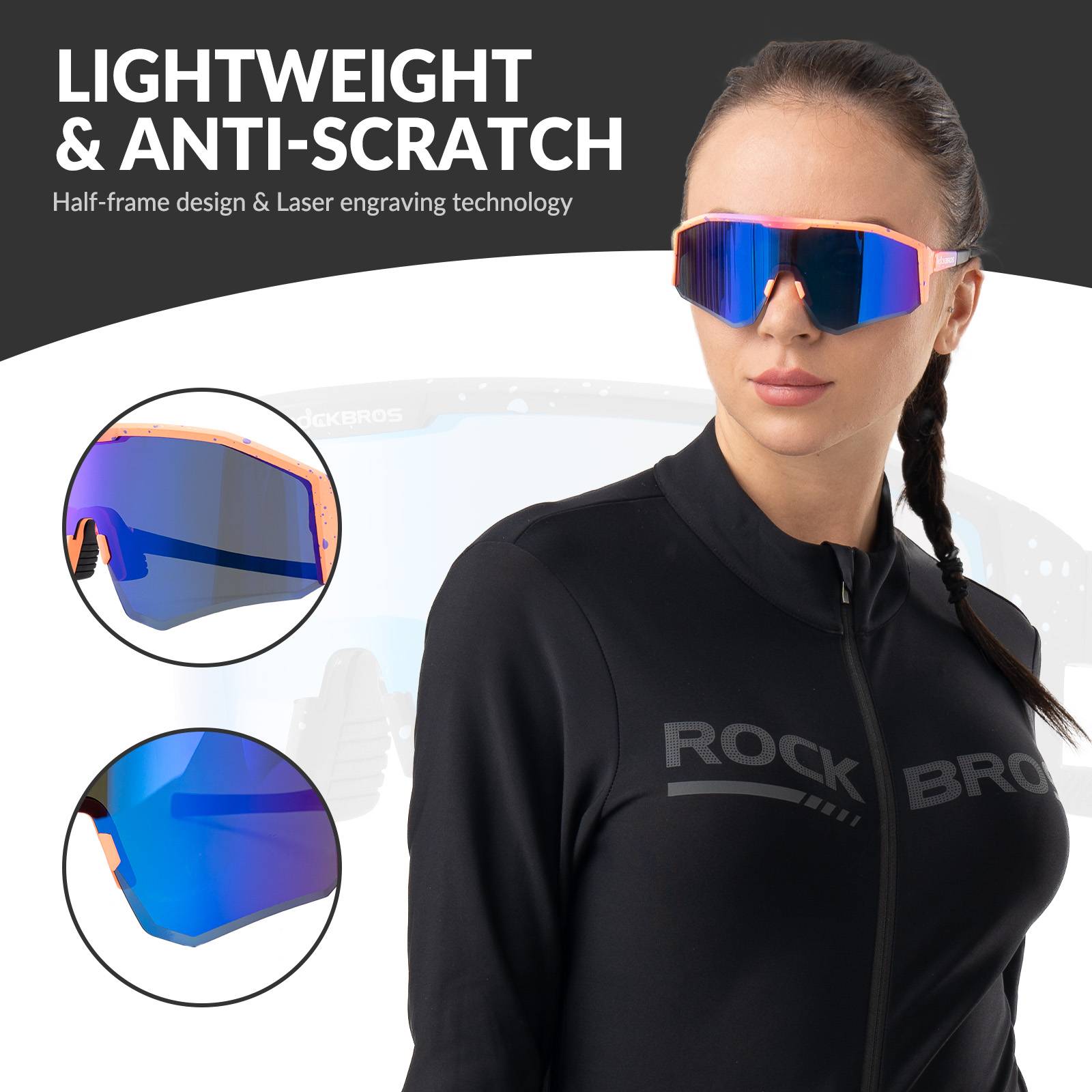 ROCKBROS Polarized Sports Glasses Adjustable Temple TAC Lenses + TR90 #Color_Pink Purple Frame