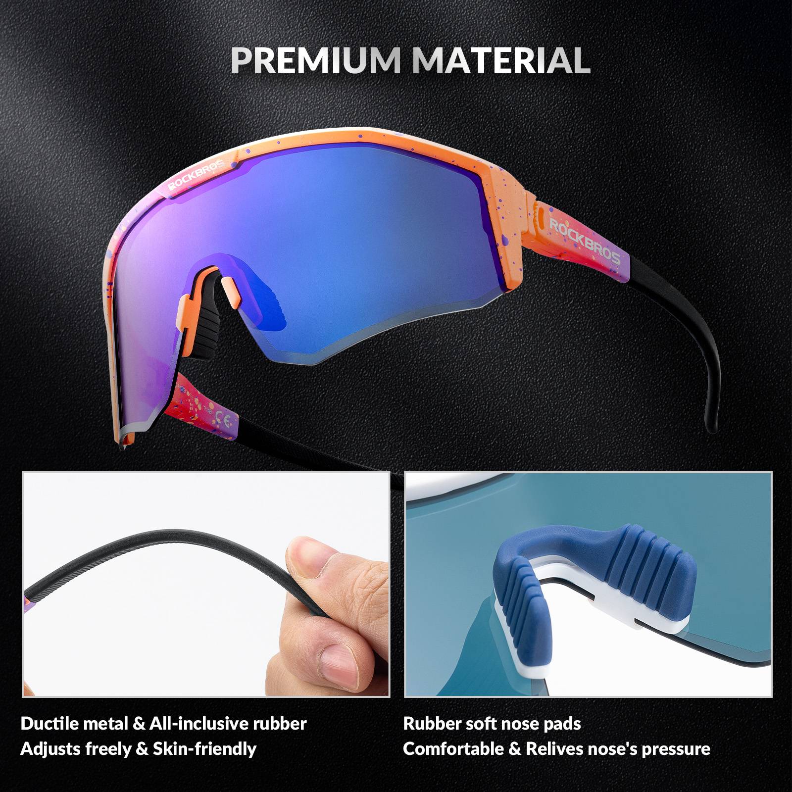 ROCKBROS Polarized Sports Glasses Adjustable Temple TAC Lenses + TR90 #Color_Pink Purple Frame