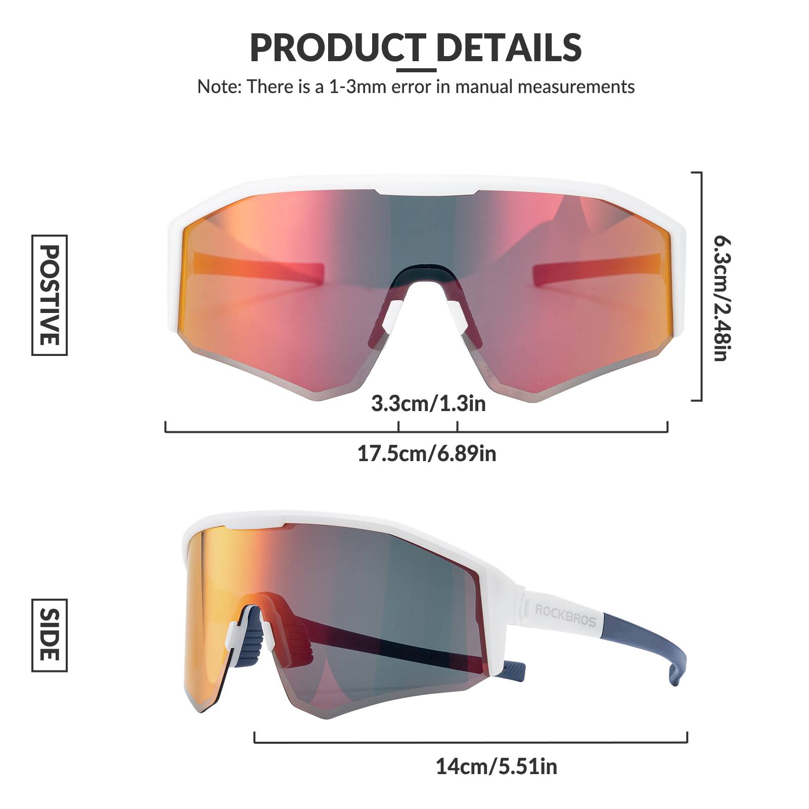 ROCKBROS Polarized Sports Glasses Adjustable Temple TAC Lenses + TR90 #Color_Wihte Blue Frame