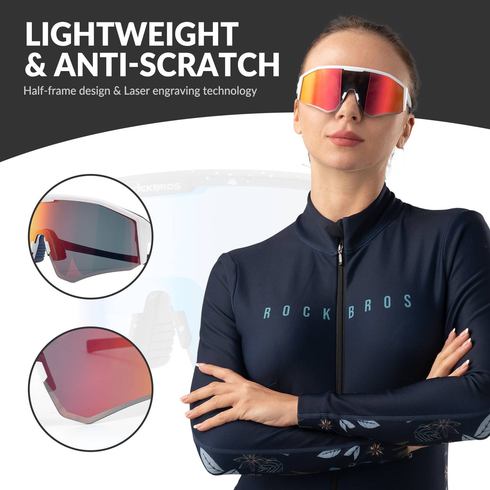 ROCKBROS Polarized Sports Glasses Adjustable Temple TAC Lenses + TR90 #Color_Wihte Blue Frame