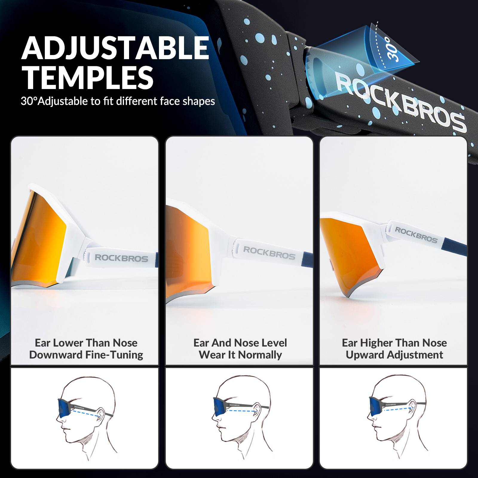 ROCKBROS Polarized Sports Glasses Adjustable Temple TAC Lenses + TR90 