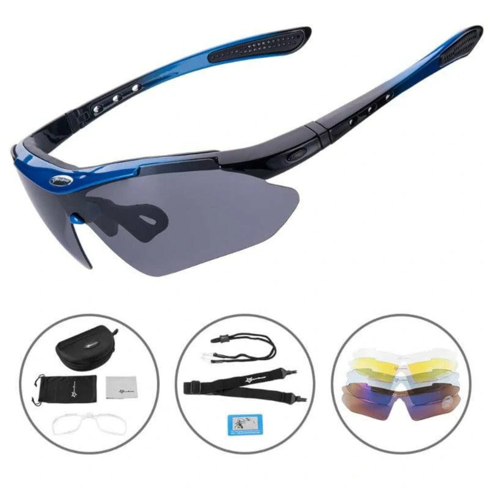 ROCKBROS Slim Polarised Sports Sunglasses With 4 Interchangeable Lens Cycling Glasses UV400#Color_Blue